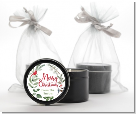 Wreath with Cardinal - Christmas Black Candle Tin Favors