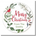 Wreath with Cardinal - Round Personalized Christmas Sticker Labels thumbnail