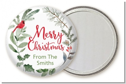 Wreath with Cardinal - Personalized Christmas Pocket Mirror Favors