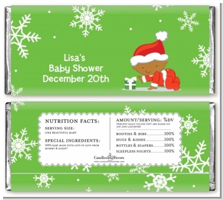 Christmas Baby Snowflakes African American - Personalized Baby Shower Candy Bar Wrappers