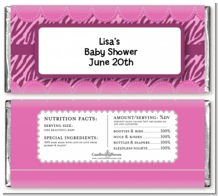 Zebra Print Baby Pink - Personalized Baby Shower Candy Bar Wrappers