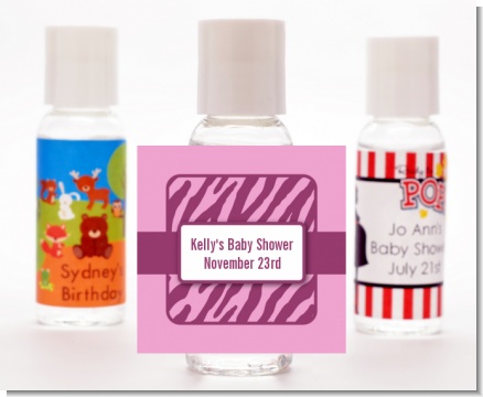 Zebra Print Baby Pink - Personalized Baby Shower Hand Sanitizers Favors