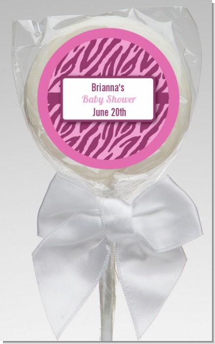 Zebra Print Baby Pink - Personalized Baby Shower Lollipop Favors