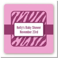 Zebra Print Baby Pink - Square Personalized Baby Shower Sticker Labels