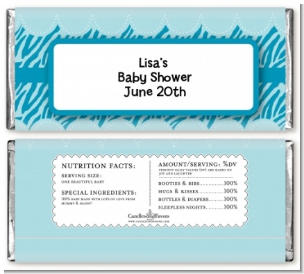 Zebra Print Blue - Personalized Baby Shower Candy Bar Wrappers
