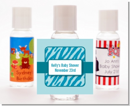 Zebra Print Blue - Personalized Baby Shower Hand Sanitizers Favors