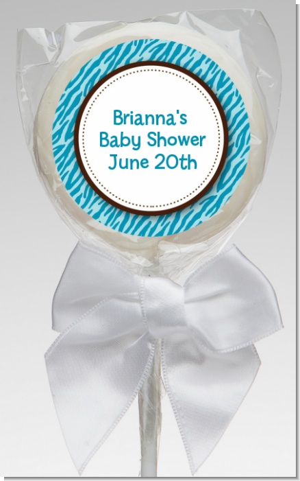 Zebra Print Blue - Personalized Baby Shower Lollipop Favors