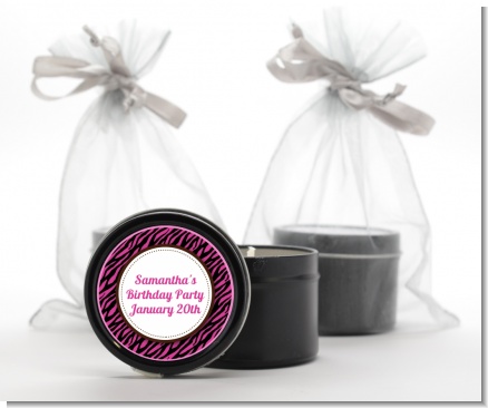 Zebra Print Pink & Black - Birthday Party Black Candle Tin Favors