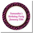 Zebra Print Pink & Black - Round Personalized Birthday Party Sticker Labels thumbnail