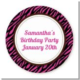 Zebra Print Pink & Black - Round Personalized Birthday Party Sticker Labels