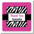 Zebra Print Pink & Black - Square Personalized Birthday Party Sticker Labels thumbnail