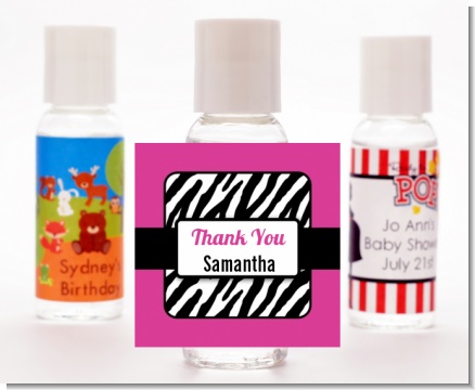 Zebra Print Pink & Black - Personalized Birthday Party Hand Sanitizers Favors