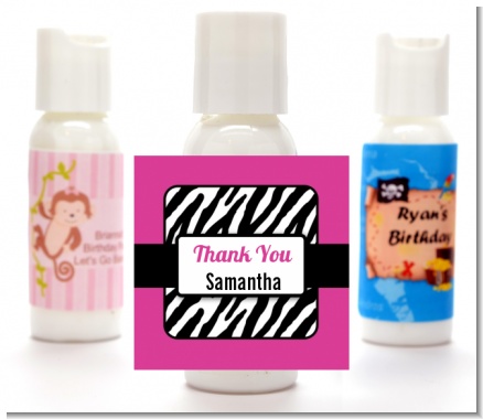 Zebra Print Pink & Black - Personalized Birthday Party Lotion Favors