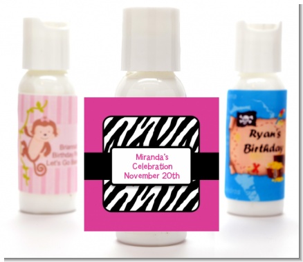 Zebra Print Pink - Personalized Birthday Party Lotion Favors