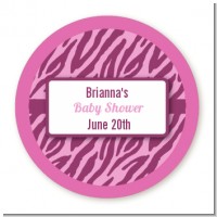Zebra Print Baby Pink - Round Personalized Baby Shower Sticker Labels