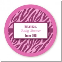 Zebra Print Baby Pink - Round Personalized Baby Shower Sticker Labels