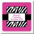 Zebra Print Pink - Square Personalized Birthday Party Sticker Labels thumbnail