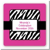 Zebra Print Pink - Square Personalized Birthday Party Sticker Labels