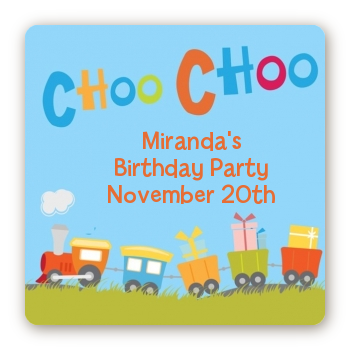 Choo Choo Train - Square Personalized Birthday Party Sticker Labels