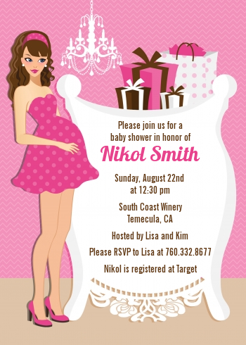  Modern Mommy Crib It's A Girl - Baby Shower Invitations Brown Hair