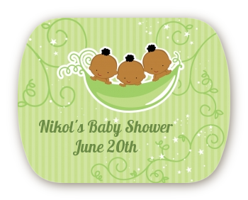  Triplets Three Peas in a Pod African American - Personalized Baby Shower Rounded Corner Stickers 3 Boys