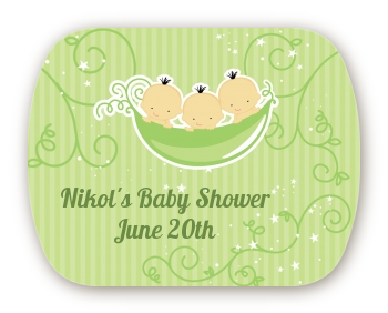  Triplets Three Peas in a Pod Asian - Personalized Baby Shower Rounded Corner Stickers 3 Boys