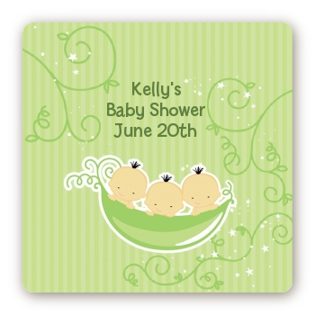  Triplets Three Peas in a Pod Asian - Square Personalized Baby Shower Sticker Labels Three Boys