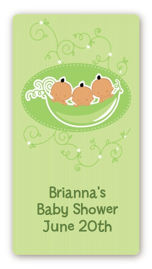  Triplets Three Peas in a Pod Hispanic - Custom Rectangle Baby Shower Sticker/Labels Three Boys