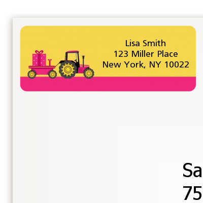 Tractor Truck Pink - Baby Shower Return Address Labels