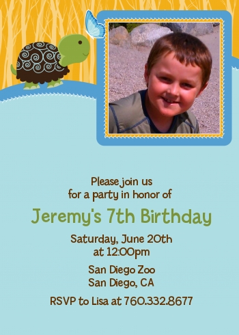 Turtle Blue - Photo Birthday Party Invitations