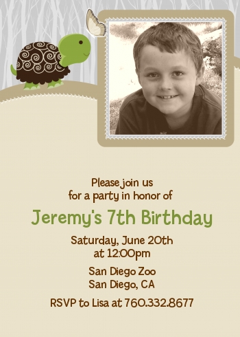 Turtle Neutral - Photo Birthday Party Invitations
