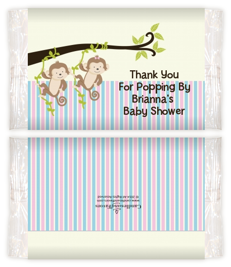 Twin Monkey 1 Girl and 1 Boy Baby Shower Popcorn Wrappers | Baby Shower ...