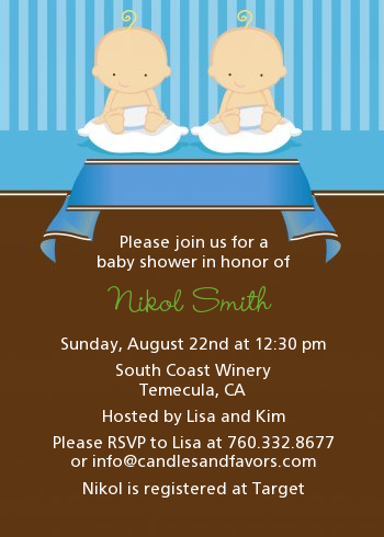 Twin Baby Boys Caucasian - Baby Shower Invitations