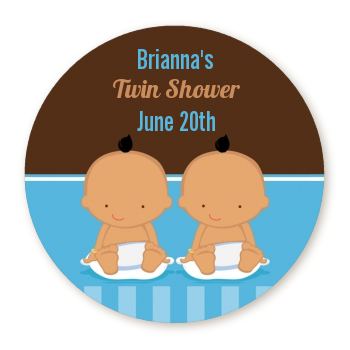  Twin Baby Boys Hispanic - Round Personalized Baby Shower Sticker Labels 