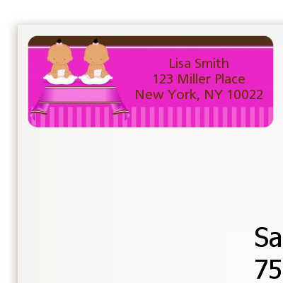 Twin Baby Girls Hispanic - Baby Shower Return Address Labels