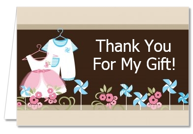 Twin Little Outfits 1 Boy and 1 Girl - Baby Shower Thank You Cards