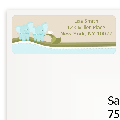 Twin Elephant Boys - Baby Shower Return Address Labels