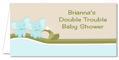 Twin Elephant Boys - Personalized Baby Shower Place Cards