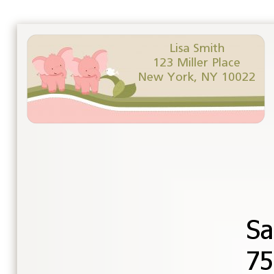 Twin Elephant Girls - Baby Shower Return Address Labels