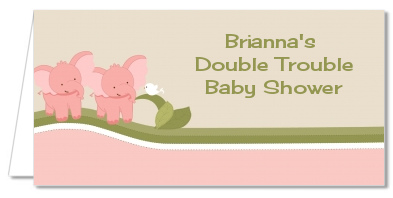 Twin Elephant Girls - Personalized Baby Shower Place Cards