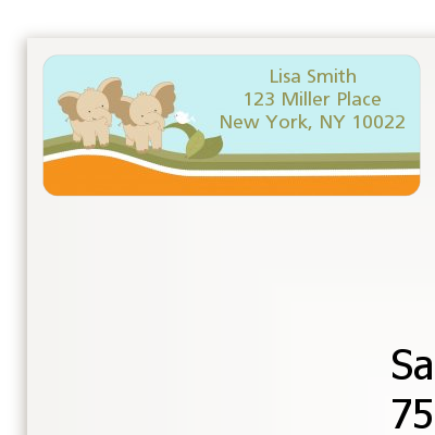 Twin Elephants - Baby Shower Return Address Labels