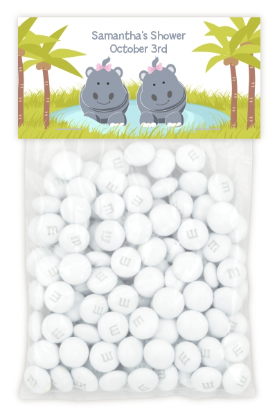 Twin Hippo Girls - Custom Baby Shower Treat Bag Topper