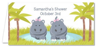 Twin Hippo Girls - Personalized Baby Shower Place Cards