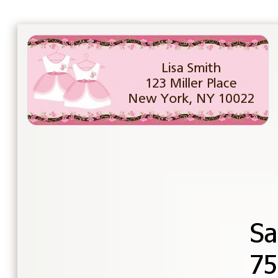 Twin Little Girl Outfits - Baby Shower Return Address Labels