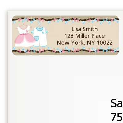 Twin Little Outfits 1 Boy and 1 Girl - Baby Shower Return Address Labels