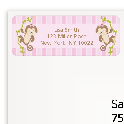 Twin Monkey Girls - Baby Shower Return Address Labels