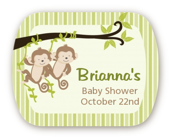 Twin Monkey - Personalized Baby Shower Rounded Corner Stickers