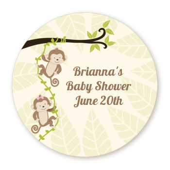  Twin Monkey - Round Personalized Baby Shower Sticker Labels 