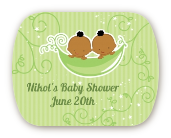  Twins Two Peas in a Pod African American - Personalized Baby Shower Rounded Corner Stickers Two Boys