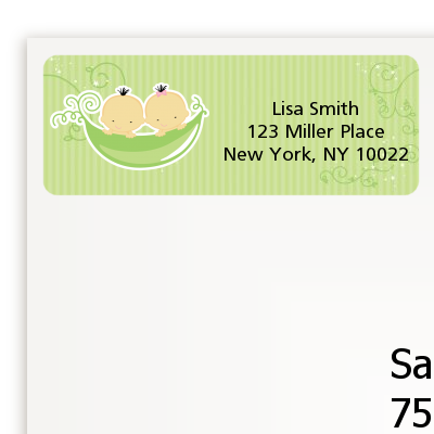  Twins Two Peas in a Pod Asian - Baby Shower Return Address Labels 1 Boy 1 Girl
